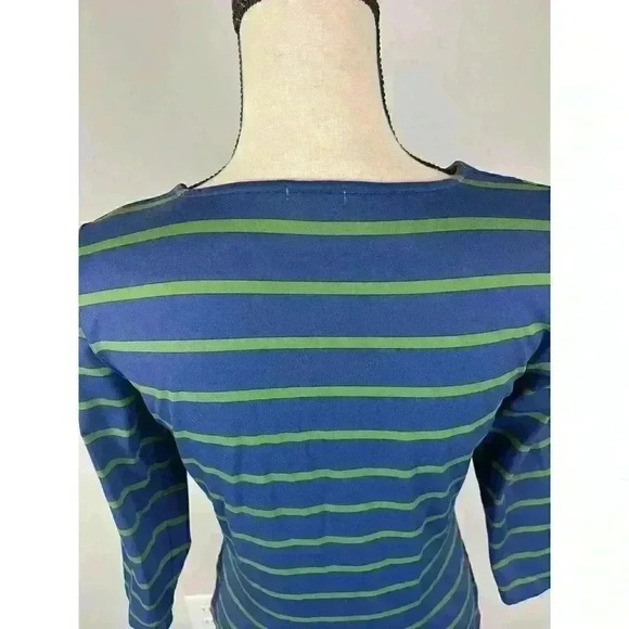 J. Mclaughlin Catalina Cloth 3/4 Sleeve Blouse Spandex Blue Green Striped Size S - Picture 10 of 14